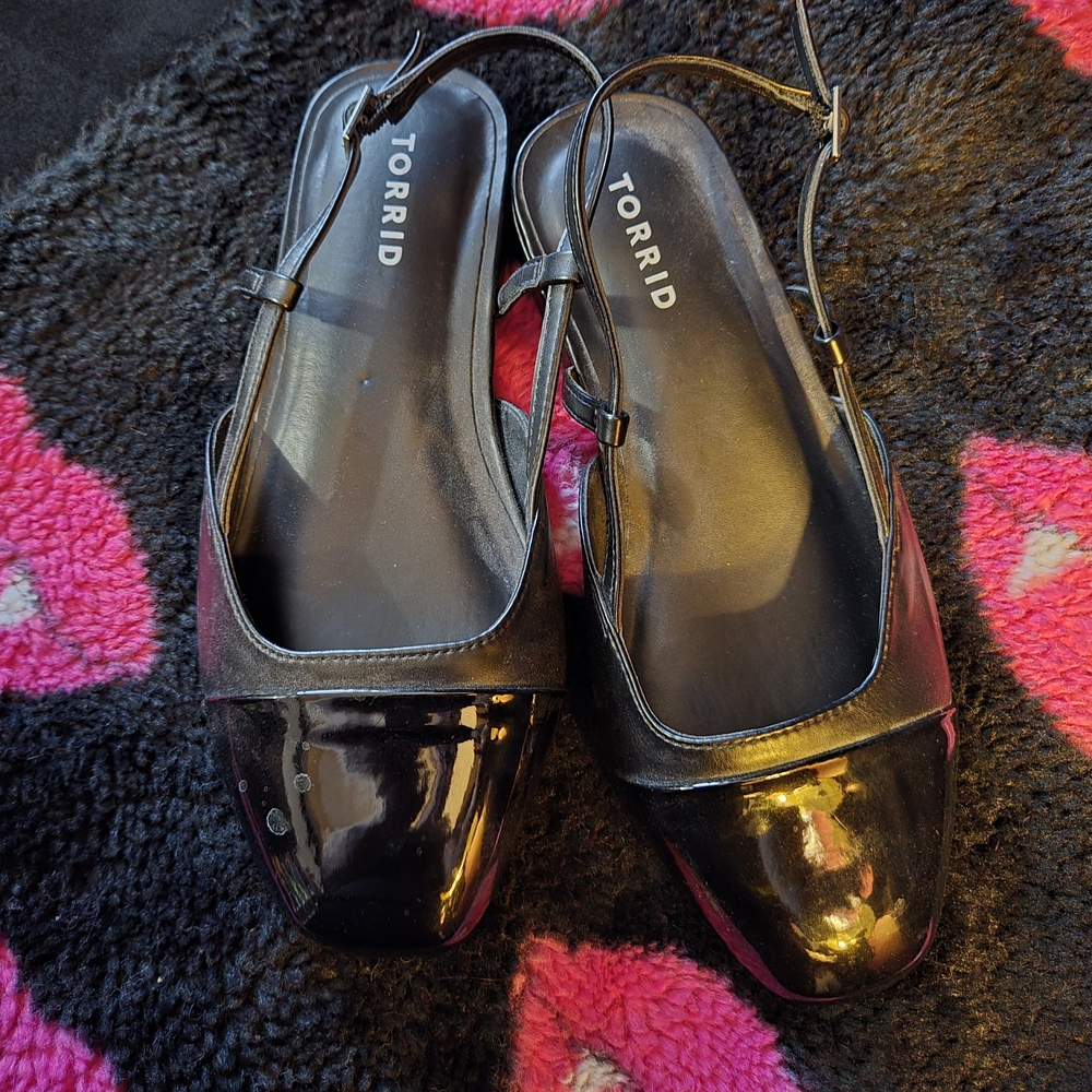 torrid Black Patent Slingback Flats with Square Toe